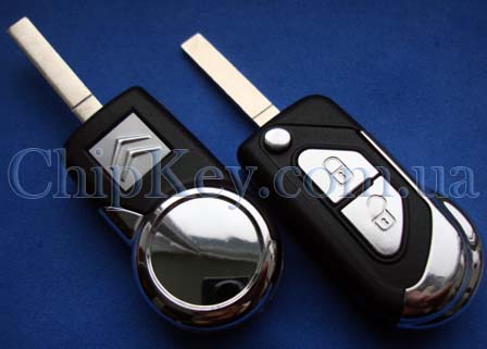 Ключ Citroen выкидной (корпус) 2 кнопки, с креплением батарейки на корпусе ключа, лезвие va2