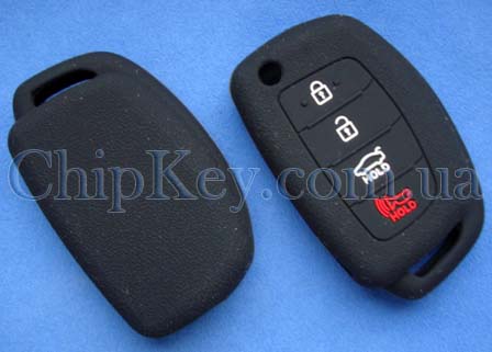 Силиконовый чехол Hyundai выкидной ключ 4 кнопки, черный