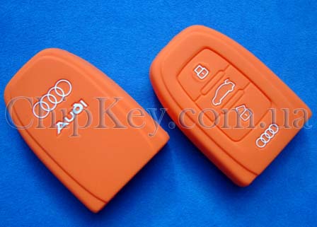 Чехол Audi Smart Key силиконовый 3 кнопки, оранжевый
