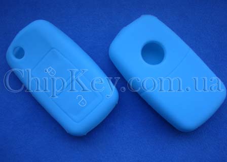 Volkswagen Skoda Seat силиконовый чехол под выкидной ключ 2 кнопки, голубой