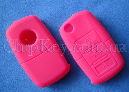 Volkswagen Skoda Seat силиконовый чехол под выкидной ключ 3 кнопки, розовый