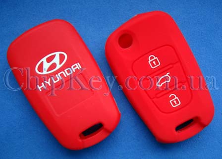 Чехол силиконовый Hyundai под выкидной ключ 3 кнопки, красный