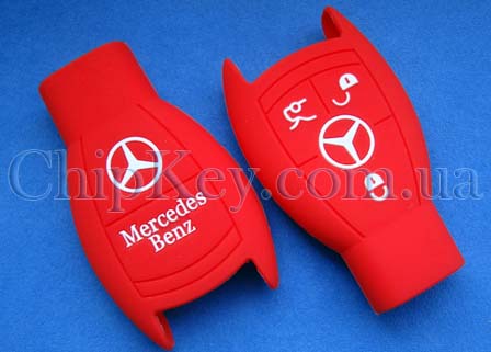 Чехол Mercedes smart key силиконовый 3 кнопки, красный
