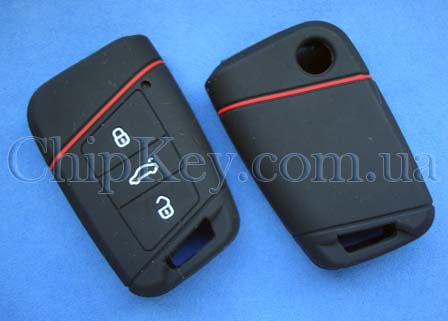 Чехол Volkswagen Skoda Seat силиконовый для смарт ключа 3 кнопки, черный