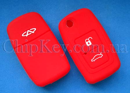 Чехол Chery силиконовый выкидной ключ 2 кнопки, красный