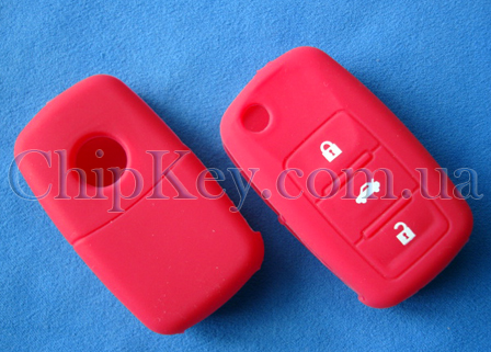 Volkswagen Skoda Seat силиконовый чехол под выкидной ключ 3 кнопки, красный
