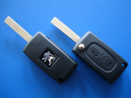 Ключ Peugeot выкидной (корпус) 2 кнопки, лезвие hu83t, без крепления для батарейки