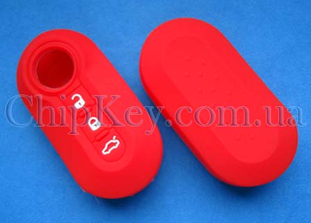 Чехол Fiat силиконовый под выкидной ключ 3 кнопки, красный