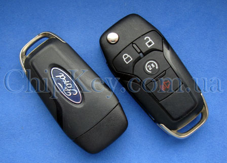 Ключ Ford выкидной 4 кнопки, c чипом id47(7953), 902 Mhz, лезвие hu101 original
