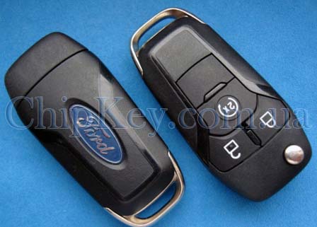 Ключ Ford выкидной 3 кнопки, c чипом id47(7953), 868 Mhz, лезвие hu101, original
