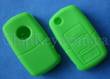 Volkswagen Skoda Seat силиконовый чехол под выкидной ключ 3 кнопки, зеленый