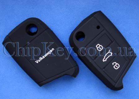 Чехол Volkswagen силиконовый на выкидной ключ 3 кнопки, черный