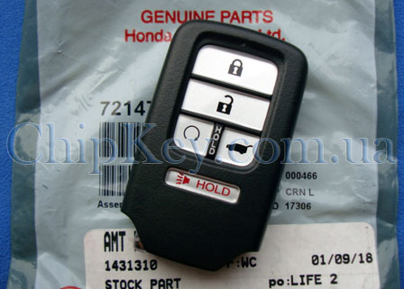 Ключ Honda CR-V 2017- FCC ID: KR5V2X Continental # A2C97183600, Smart Key 4 кнопки, с чипом id52 HT3, 433.9MHz USA, original