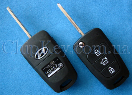 Ключ Hyundai выкидной (корпус) 3 кнопки с кнопкой Hold, лезвие правое без упоров
