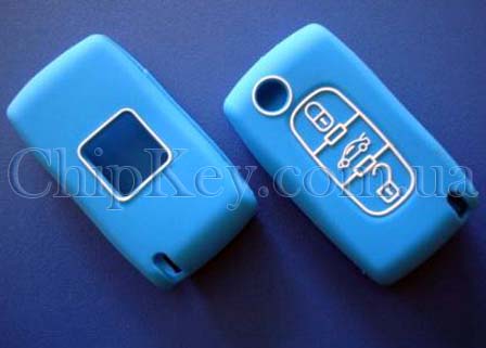 Peugeot Citroen силиконовый чехол под выкидной ключ 3 - кнопки, синий