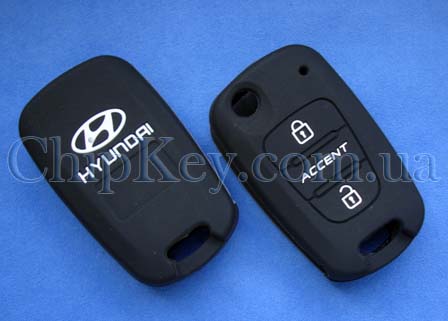 Чехол силиконовый Hyundai Accent на выкидной ключ 2 кнопки, черный