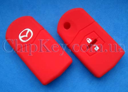 Чехол Mazda силиконовый выкидной ключ 2 кнопки, красный