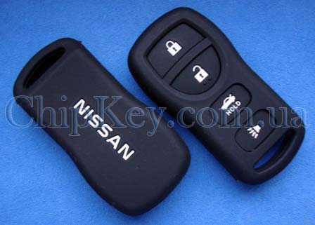 Силиконовый чехол на ключ Nissan 4 кнопки, черный