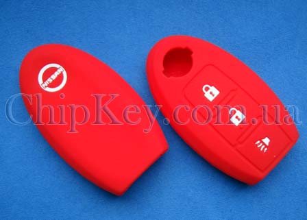 Cиликоновый чехол Nissan Smart Key 3 кнопки, красный
