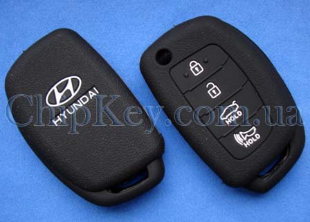 Силиконовый чехол Hyundai выкидной ключ 4 кнопки, черный