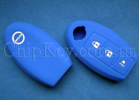 Cиликоновый чехол Nissan Smart Key 3 кнопки, синий