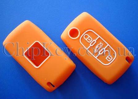 Peugeot Citroen силиконовый чехол под выкидной ключ 3 - кнопки, оранжевый