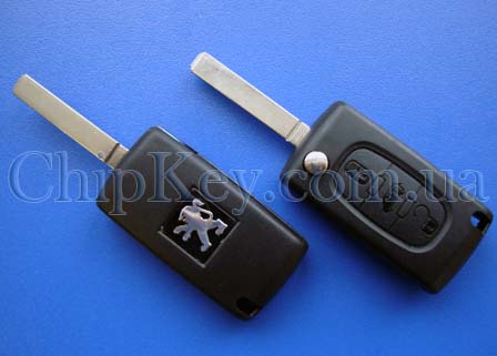 Ключ Peugeot выкидной (корпус) 3 кнопки, лезвие va2, без крепления для батарейки