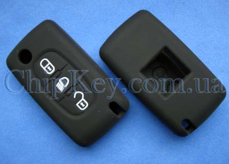 Peugeot Citroen силиконовый чехол под выкидной ключ 3  кнопки, черный