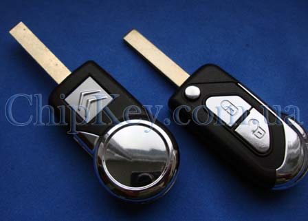 Ключ Citroen выкидной (корпус) 2 кнопки, с креплением батарейки на корпусе ключа, лезвие hu83t