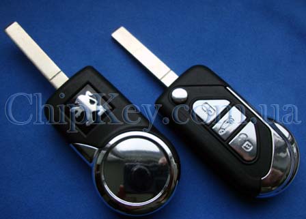 Peugeot выкидной ключ (корпус) 3 - кнопки, лезвие VA2, с креплением для батарейки