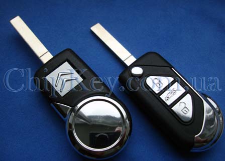 Ключ Citroen выкидной (корпус) 3 кнопки, с креплением батарейки на корпусе ключа, лезвие va2