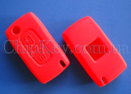 Peugeot Citroen силиконовый чехол под выкидной ключ 2 - кнопки, красный