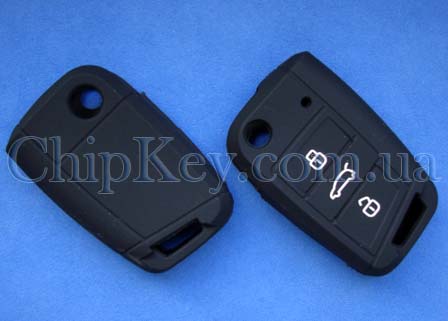 Чехол Volkswagen Skoda Seat силиконовый под выкидной ключ 3 кнопки, черный