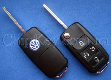 Ключ Volkswagen с 2010 выкидной (корпус) 4 кнопки 1 кнопка (Panic), лезвие hu66