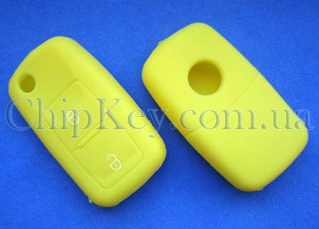 Volkswagen Skoda Seat силиконовый чехол под выкидной ключ 2 кнопки, желтый