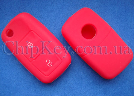 Volkswagen Skoda Seat  силиконовый чехол под выкидной ключ 2 кнопки, красный