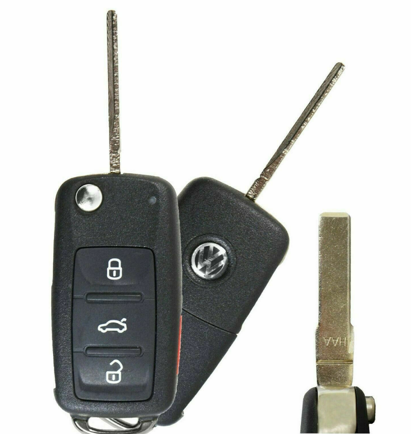 Ключ Volkswagen с 2010 выкидной (корпус) 3 кнопки 1 кнопка (Panic), лезвие hu66