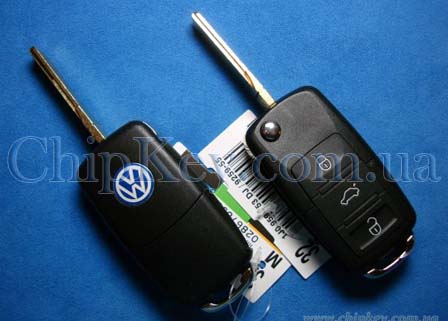 Ключ Volkswagen выкидной (корпус) 3 кнопки 1 кнопка (Panic), лезвие hu66