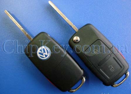 Ключ Volkswagen выкидной (корпус) 2 кнопки 1 кнопка (Panic), лезвие hu66