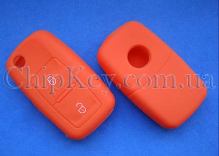 Volkswagen Skoda Seat силиконовый чехол под выкидной ключ 2 кнопки, оранжевый