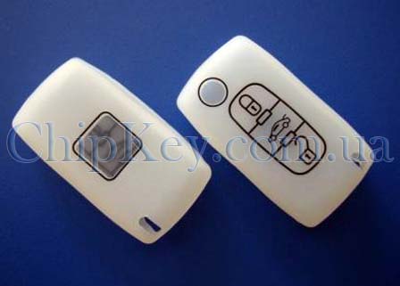 Peugeot Citroen силиконовый чехол под выкидной ключ 3 - кнопки, белый